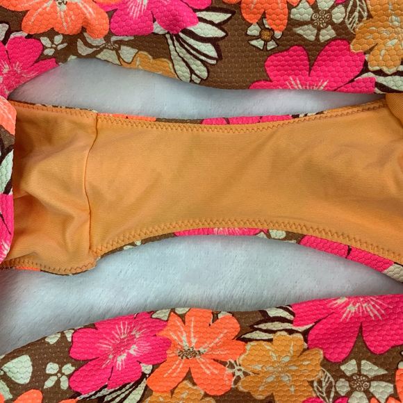 Aerie Neon Orange & Pink Floral High Waist Cheeky Bikini Swim Bottoms - Picture 5 of 9